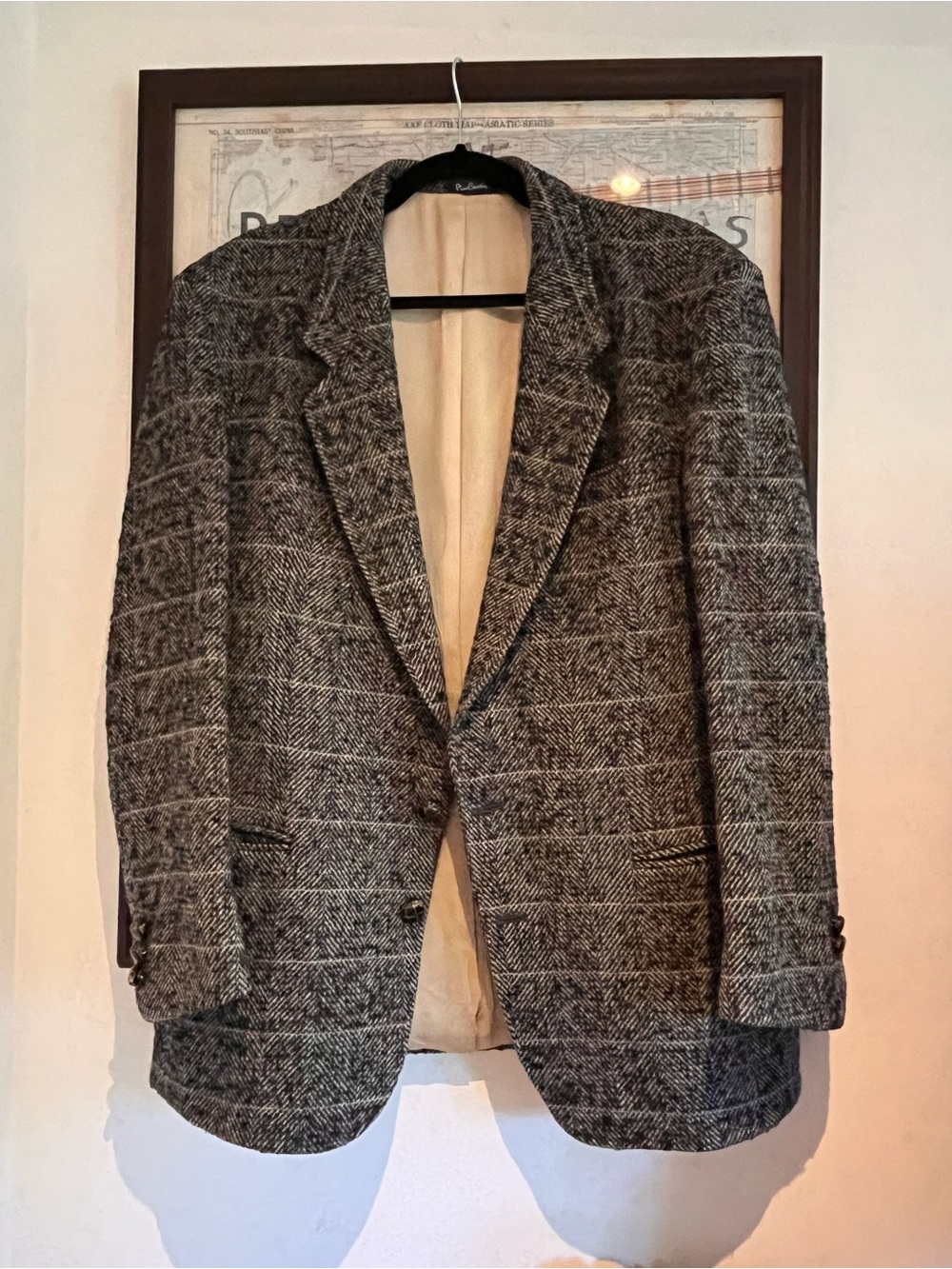 Vintage Perry Ellis 100% Wool Herringbone Tweed Single Breasted Blazer Jacket 44